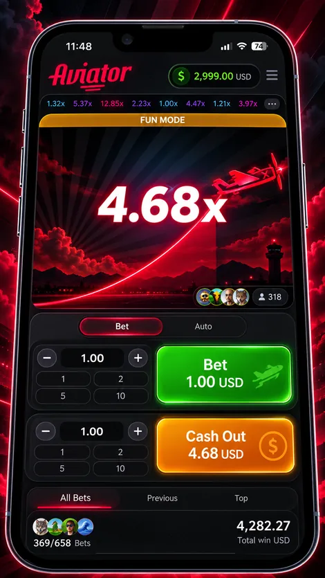 Aviator auf dem Handy bei 1win: Bet- und Cash-Out-Button und der Rundenverlauf